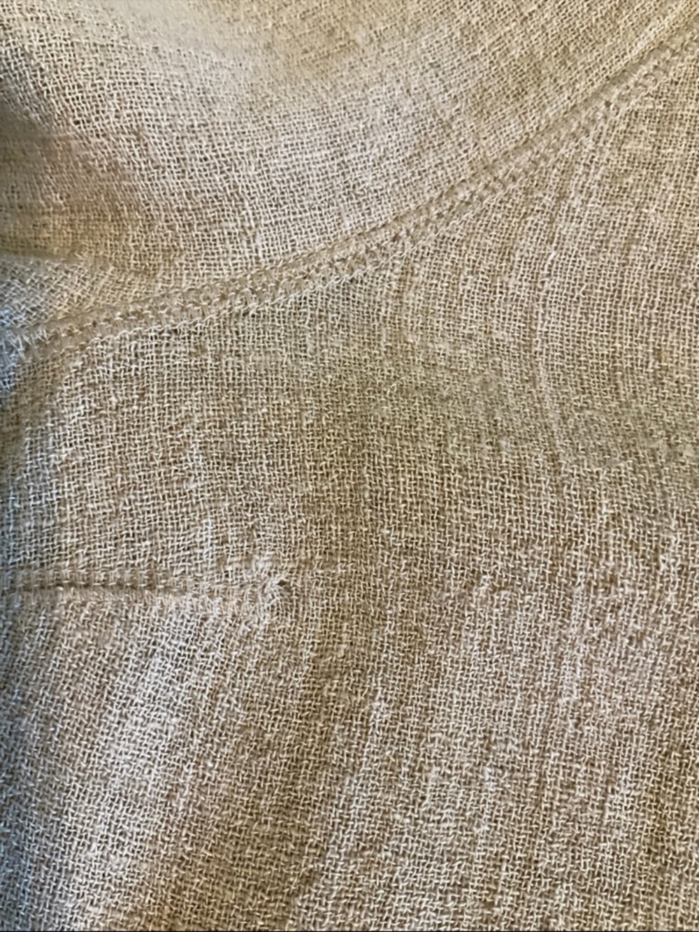 Tory Burch beige linen 3/4 sleeve top with denim accents and lace up front, 6 - Picture 9 of 9